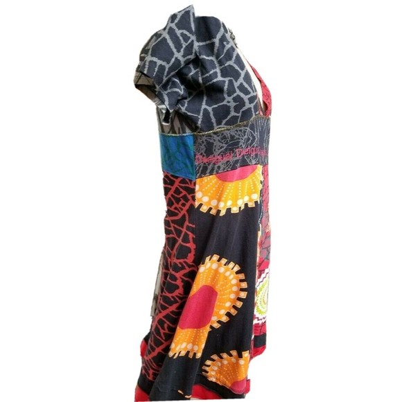 Desigual Designer Dress Hippie Boho Deep V Front and Back Art-To-Wear Size Med - Picture 3 of 11